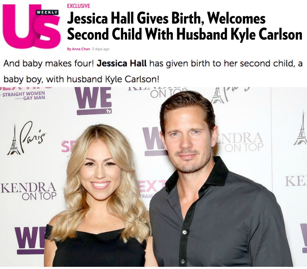 Jessica Hall gives birth to her second child with husband, Kyle Carlson.