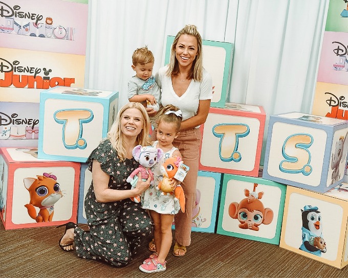 Jessica and kids in front of T.O.T.S. blocks