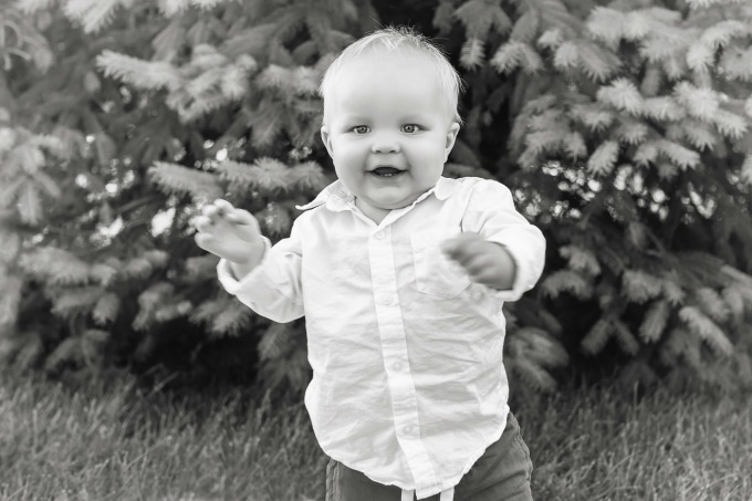 toddler boy in black and white