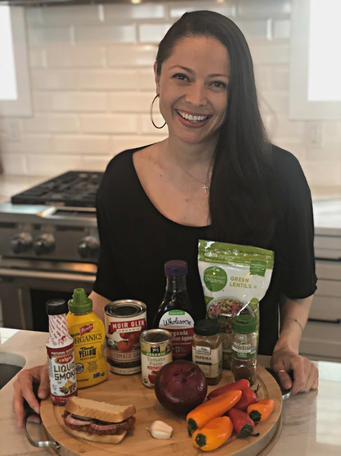 Pilar with vegan sloppy joe ingredients