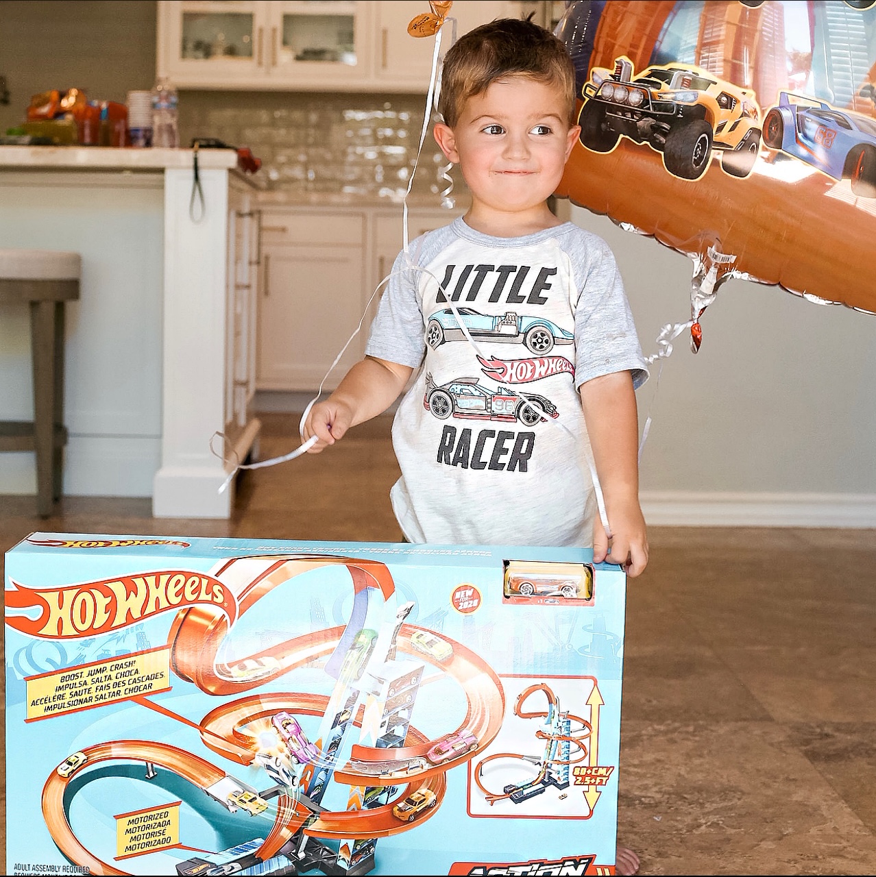 Jake with Hot Wheels box and Little Racer shirt