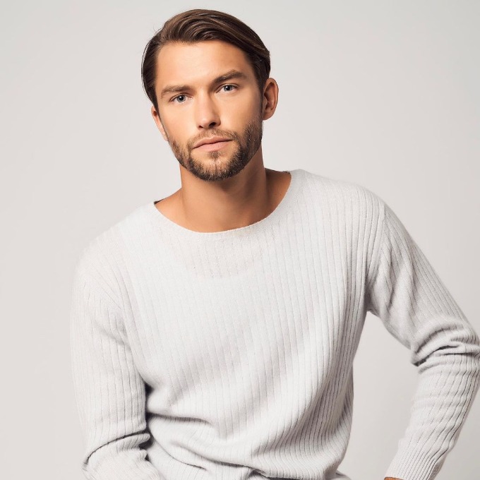 man wearing Bellamere cashmere sweater