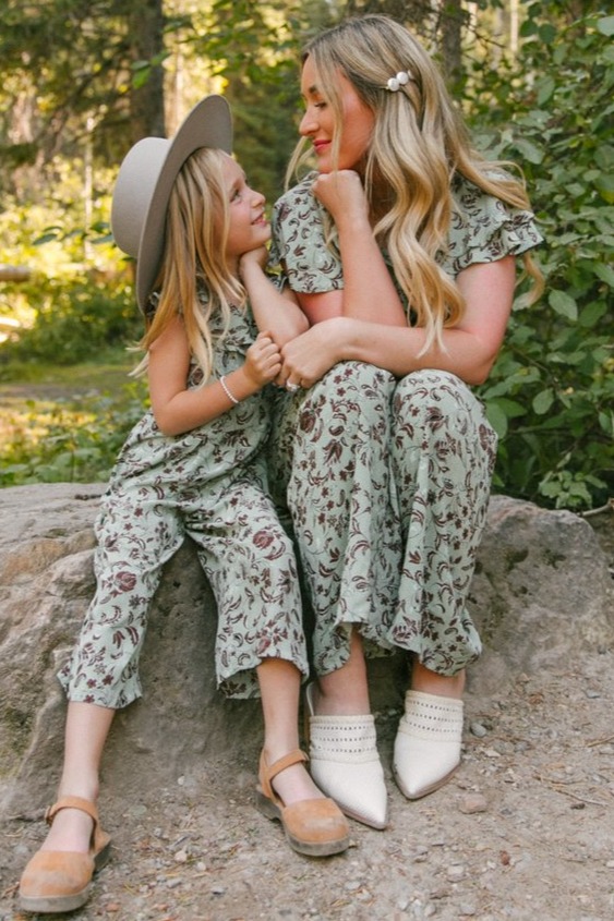 mom and daughter wearing matching Ivy City Co jumpsuits