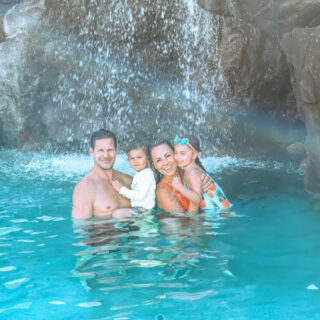Jessica Hall and Family in the pool in Hawaii